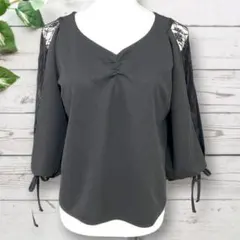 INGNI イング　ブラウン　花柄レース　ストレッチ　ブラック　M 半端袖のサムネイル