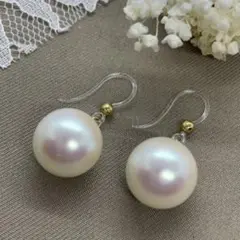 【金属アレルギー対応】大粒14mm パール 樹脂フックピアス
