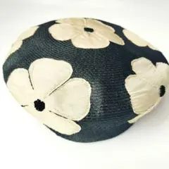 【極美品/タグ付】CA4LA カシラ ペーパーベレー帽 花柄 パッチワーク 黒