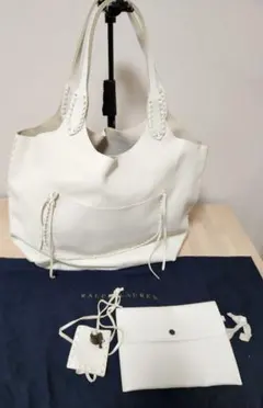 ラルフローレン　レザートートラージサイズバック ホワイト