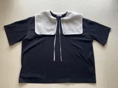 【訳あり】yori フロッキードットカラーTee ネイビー 半袖のサムネイル