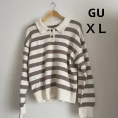 GU ボーダーニット ポロ襟 長袖 XL レディースセーター 冬あったかニット