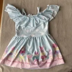 mezzo piano 女の子用ワンピース水着 水色 水玉模様