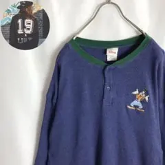 90s Disney古着 ヘンリーネック グーフィー刺繍 ロングスリーブ 2XLのサムネイル