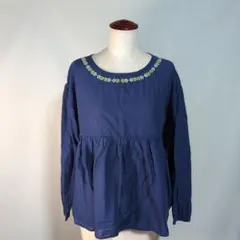 ehka sopo 長袖 刺繍ブラウス ネイビー Mサイズ エヘカソポのサムネイル