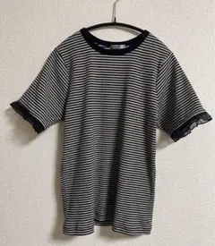 しまむら 田中里奈 mysa テレコボーダーTシャツ 中薄橙 L