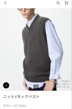 UNIQLO ニットVネックベスト 07 GRAY XL ①