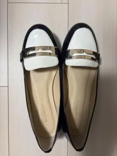 ネイビー 紺 ホワイト 白 バイカラー ローファー レディース パンプス 革靴