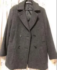 ダークグレー ダブルブレスト ウールPコート Sサイズ