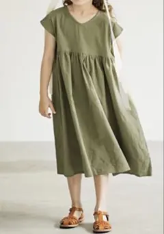 2WAY リネンタッチコットン　フレンチスリーブワンピース　ペアマノン