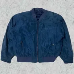 90s　シルク　ボンバージャケット　ネイビー　青　オーバーサイズ　XXL　ma1