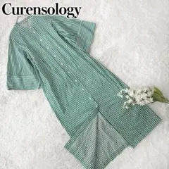 美品 WEB限定 Curensology ストライプシャツワンピース グリーンのサムネイル
