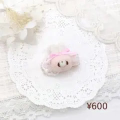 ももミルクうさぎ×ピンクチェック　ヘアクリップ
