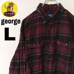 USA古着 george　ネルシャツL　ブラウンブラック　チェック