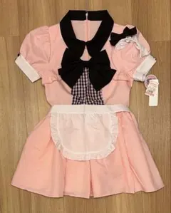 新品　しまむら みにとま ビックリボン エプロンワンピース コスプレ　ピンク　Mのサムネイル