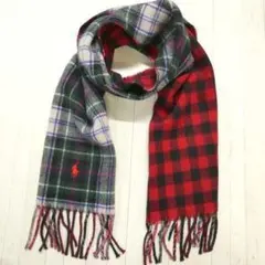 ポロ ラルフローレン リバーシブル ウールブレンド マフラー レッド