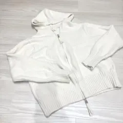 ホワイト　ニットフルジッパーパーカー