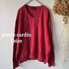 【ピエールカルダン】 L♪ メンズ プルオーバー ニット セーター レッド