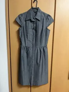 ROPE グレー 半袖ひざ丈ワンピース