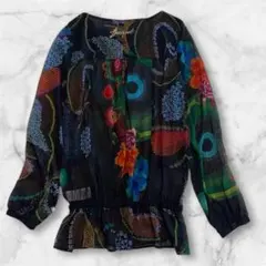 デシグアル ブラウスチュニック シフォン 花柄長袖シャツシアーフリル裾