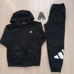 adidas 黒 ジャージ フード付き 上下セット
