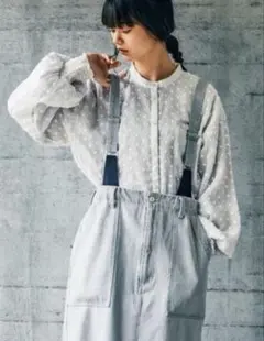 ニコアンド［MODE NORM CORE］フラワーエンブロレイヤーシャツ M