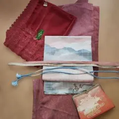 アンティーク鮫小紋、袋帯、ショール、帯締め２本まとめて