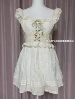 V*V様 希少LlZ LISAホワイトレースアップフリルスカパンワンピース姫ロリ