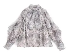 花柄フリルボウタイオーガンジーブラウス[al121] Mサイズ　グレイル