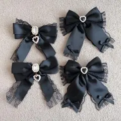 ブラック 黒レース パールハートチャーム付き ヘアクリップ Liz lisa風