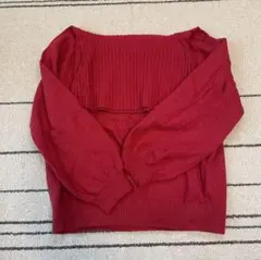 w closet 赤 リブ編みオフショルダー長袖ニット