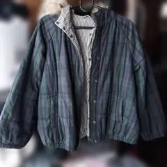 ☆Pual ce cin☆チェック柄アウター　フードファー付　ストライプ柄