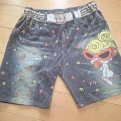 ヒスミニ MINIちゃん花柄フェイクデニムショートパンツ