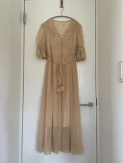 リリーブラウン　スカラップレース　刺繍 半袖ロングワンピース