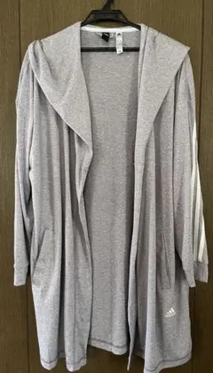 adidas グレー フード付きロングカーディガン
