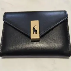 ポロラルフローレン レザー カードケース ロゴプレート 金具 ビジネス 黒