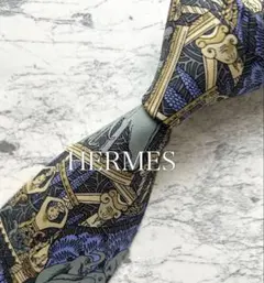 極美品✨】エルメス ネクタイ ネイビー 総柄 スカーフ柄 ゾウ 高級