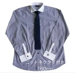 【甲斐様専用】ニットネクタイ付き長袖シャツ 紺ギンガム160cm