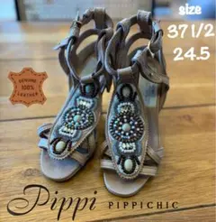 美品！日本製 pippi ピッピ ビジュー 本革レザー サンダル 24.5