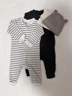 H&M ベビー ロンパース 2枚 68センチ ベビー耳付き帽子2枚 セット売り