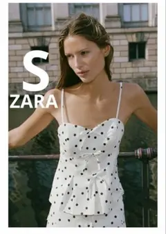 完売品】 ZARA ドットプリントペプラムトップス Mサイズ 新品タグ付き