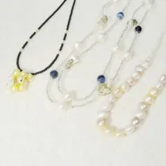 新春特価品セット_本真珠のネックレス3点セット（淡水、天然石、アジャスター）