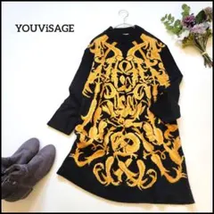 ユーヴィサージュ●レトロビンテージ古着♪総柄ゆったりニットワンピース/日本製