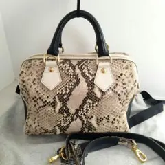 ADMJ 2way ハンドバッグ リアルパイソン レザー ショルダー ネイビー