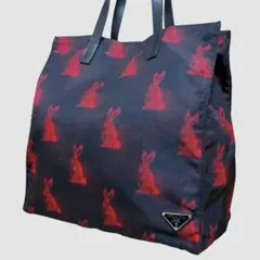 希少 美品 PRADA トートバッグ ウサギ ラビット柄 ロゴ ナイロン 肩掛け