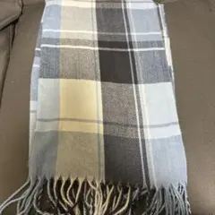 グレー系チェック柄フリンジマフラー