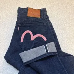EVISUピンク刺繍 ダークブルー ストレートデニム