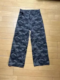 【値下げ交渉可】　迷彩柄ワイドレッグデニムパンツ　カモパンツ