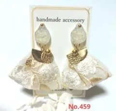 しずく 押し花 レジンピアス イヤリング インド刺繍リボン ハンドメイド