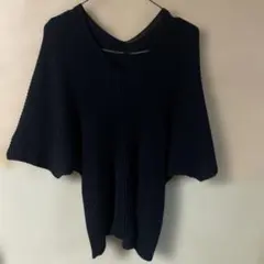 ネイビー Vネック リブ編み 半袖ニット